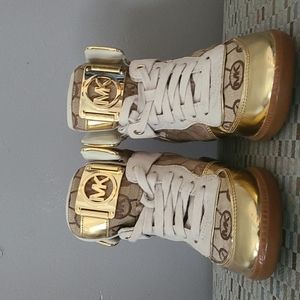 MK  size 8 Gold/Tan wedge Sneakers